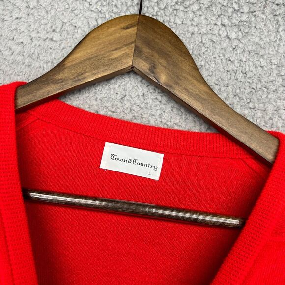 Vintage Knit Sweater Men's Large Red V Neck Pullover Acrylic Town & Country 90s - Picture 7 of 11
